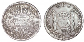 8 REALES. Guatemala. 1769-P. XC-818. Dígito 9 separado del resto. 26,82 g. MBC