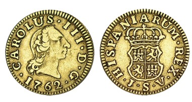 1/2 ESCUDO. Sevilla. 1762-JV. XC-786. 1,76 g. RARA.MBC/MBC+