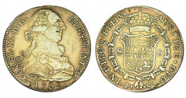 8 ESCUDOS. Falso de época (¿platino?). Popayán 1782 SF. CO no cita. 26,82 g. (MBC)