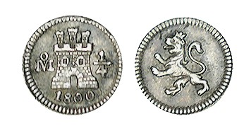 1/4 REAL. México. 1800. XC-1400. 0,81 g. ESCASA. EBC