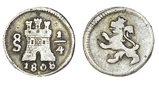 1/4 REAL. Santiago 1808. XC-1465. 0,75 g. Golpecitos. MBC