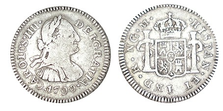 1/2 REAL. Guatemala. 1790-M. Primer busto no definitivo. XC no cita. 1,68 g. Sól...