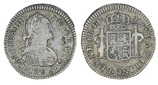 1 REAL. Nuevo Reino 1795-JJ. XC-1187. 2,75 g. RARA. MBC-