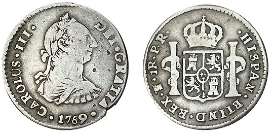 1 REAL. Potosí 1789-PR. XC-1157. 3,31 g. Golpecitos en anv. 8 de la fecha pequeñ...