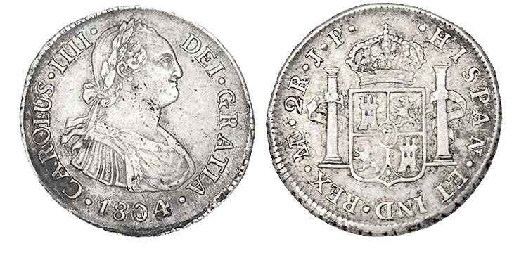 2 REALES. Lima. 1804-JP. XC-952. 7,02 g. MBC