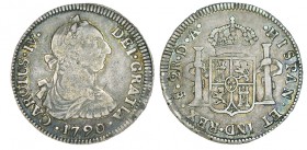 2 REALES. Santiago 1790-DA. XC-1036. 6,71 g. RARA. MBC