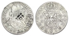 RESELLO ISLA VIEQUE sobre 2 Reales Sevilla 1801 - CN. 5,85 g. MBC