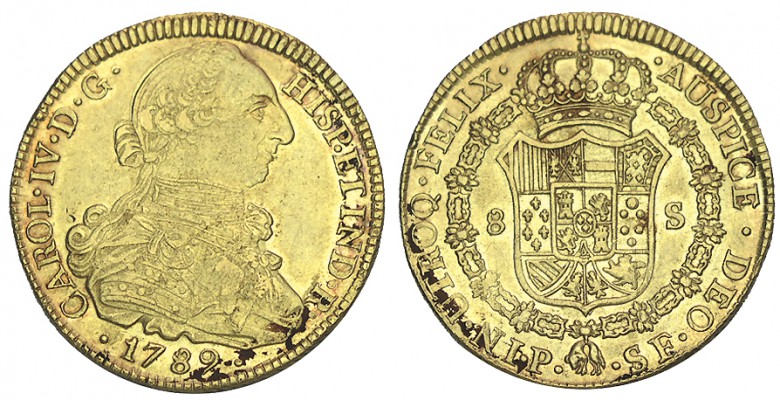 8 ESCUDOS. Popayán. 1789-SF. XC-66, CO-1048. 27,01 g. EBC-