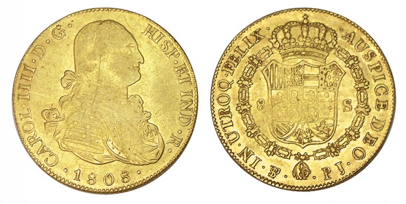 8 ESCUDOS. Potosí. 1808-PJ. XC-115, CO-1109. 27,03 g. ESCASA. Leve falta de pres...