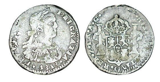 1 REAL. Zacatecas 1813-AG. Error 1313. XC no cita esta vte. 2,76 g. MUY RARA. MB...
