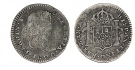 1 REAL. Zacatecas. 1820-AG. XC-1252. Error: "GRTIA" en ley. del anv. 2,74 g. MUY RARA. BC-