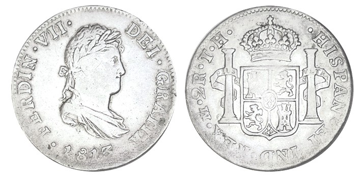 2 REALES. México 1813-TH. XC no cita esta vte. 6,68 g. MUY RARA. MBC