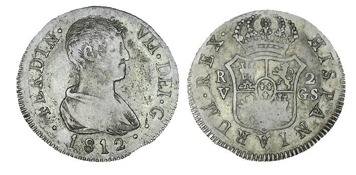 2 REALES. Valencia 1812-GS. XC-1059. 6,00 g. Fallito en canto (5h) y algunas zon...