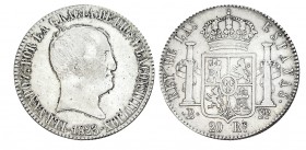 20 REALES. Barcelona. 1823-SP. XC-369. 26,76 g. ESCASA. MBC+