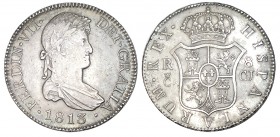 8 REALES. Cádiz-1813-CJ. XC-375. 27,04 g. Pát. antigua. MBC+