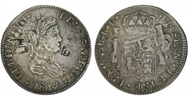 8 REALES. Chihuahua 1819-RP. XC-397. 26,97 g. Reacuñado sobre otra pieza de 8 Rls. Buen ejemplar para este tipo. (EBC-)