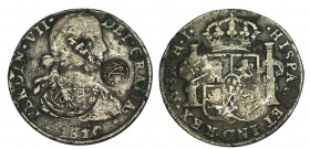 8 REALES. Congreso Chilpanzingo. 1810-México HJ. Presenta ademas del resello de arco y carcaj, otro con Y A entrelazadas. José A. de la Fuente Freire ...