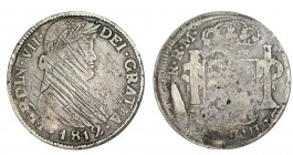 8 REALES. Durango 1812-RM. Especial busto laureado de Durango. Cuño roto sobre marca de ceca, mismo fallo que el otro ejemplar que conocemos de Sub. C...