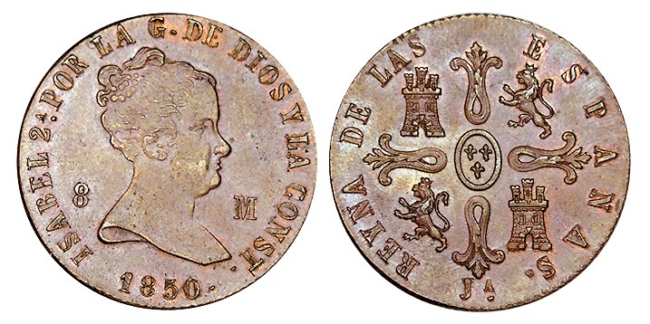 8 MARAVEDÍS. Jubia. 1850. XC-488. 9,82 g. SC-