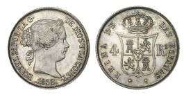 4 REALES. Sevilla. 1858 rectificada sobre ochos más pequeños. 5,20 g. Bonito color. RARA. EBC/EBC+