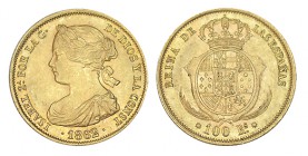 100 REALES. Barcelona. 1862. XC-15. 8,35 g. EBC