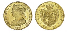 10 ESCUDOS. Madrid. 1867. XC-45. 8,37 g. EBC/EBC+
