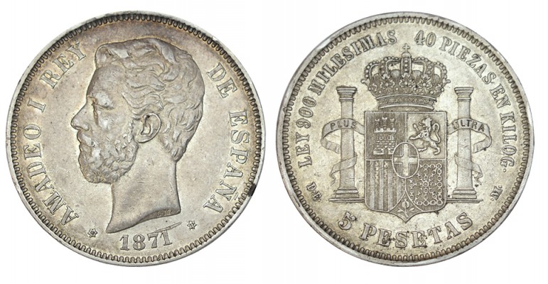 5 PESETAS. 1871 (18-73). XC-9. 24,84 g. Estrella limpia y clara de este buen dur...