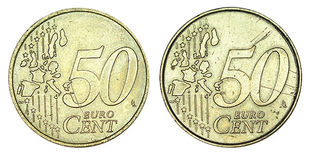 50 CÉNTIMOS DE EURO. Anv. y rev. grabados con la misma imagen y coincidente gira...