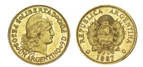 ARGENTINA. 1 Argentino (5 Pesos). 1887. W/KM-31. 8,05 g. MBC+