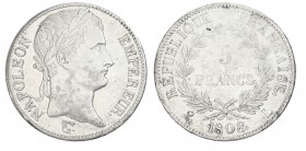 FRANCIA. 5 Francos Napoleón. 1808-L. Bayona. LF-306/9. 24,92 g.MBC+