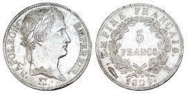 FRANCIA. 5 Francos Napoleón. 1809-K. Burdeos. Pez a izq. LF-307/7. 25,01 g. ESCASA. EBC-