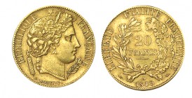FRANCIA. 20 Francos. Rep. Francesa. París. 1849-A. W/KM-762, LF-529.1. 6,42 g. MBC+