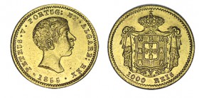 PORTUGAL. 1000 Reis. PedroV. 1855. W/KM-495. 1,76 g. ESCASA. MBC