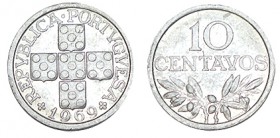PORTUGAL. 10 Centavos. Rep. portuguesa. 1969. Acuñada en aluminio. W/KM-594. 0,59 g. RARA. SC