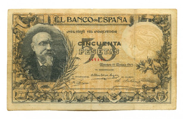 50 PESETAS. 19 Marzo 1905. José de Echegaray. Falso de época. B-96f. BC-