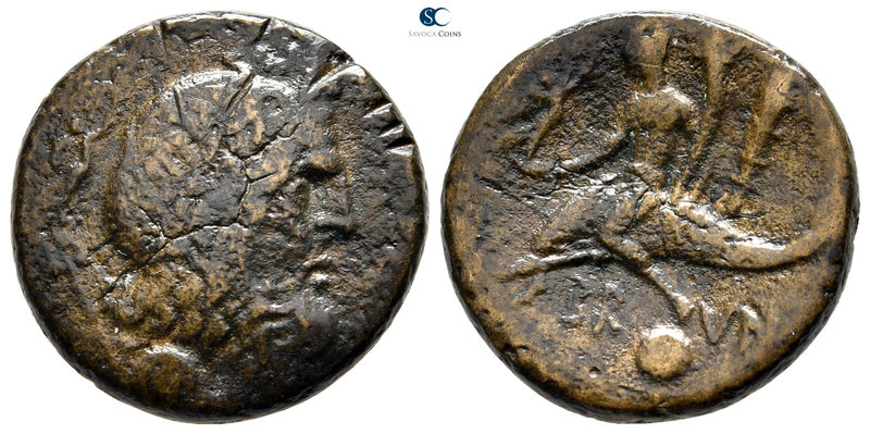 Calabria. Brundisium circa 215 BC. 
Uncia Æ

20 mm., 7,10 g.

Laureate head...