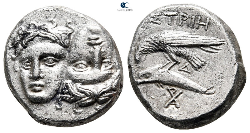 Moesia. Istros 400-300 BC. 
Drachm AR

17 mm., 5,58 g.

Two facing male hea...