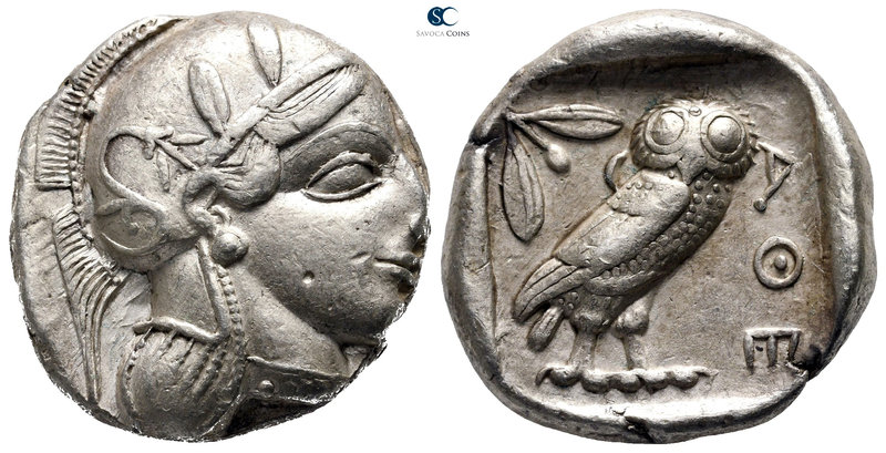 Attica. Athens circa 470-465 BC. 
Tetradrachm AR

24 mm., 17,22 g.

Head of...