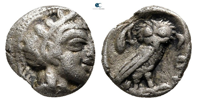 Attica. Athens circa 454-404 BC. 
Obol AR

8 mm., 0,63 g.

Head of Athena w...