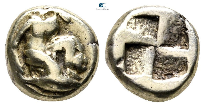 Mysia. Kyzikos 450-330 BC. 
Fourrée Hekte

9 mm., 1,94 g.

Perseus crouchin...