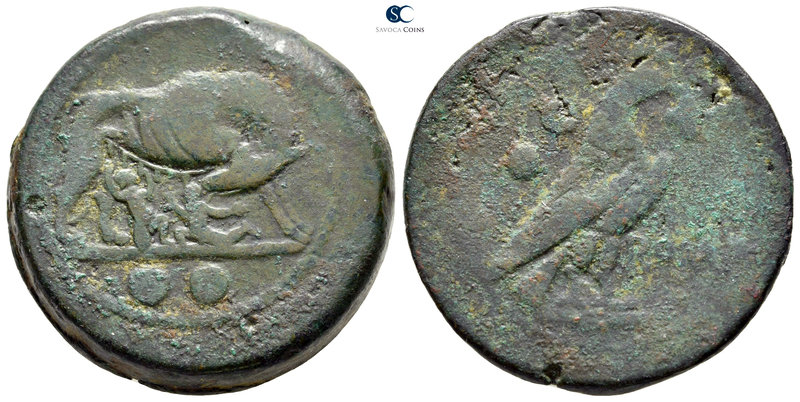 Anonymous 217-215 BC. Rome
Sextans Æ

31 mm., 29,91 g.

She-wolf suckling R...