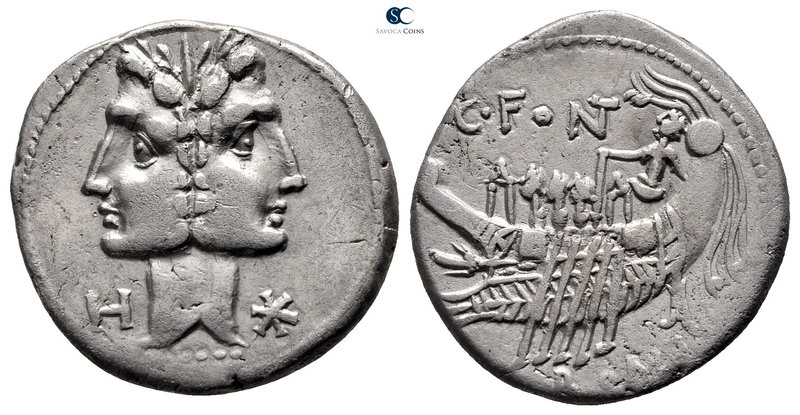 C. Fonteius 114-113 BC. Rome
Denarius AR

20 mm., 3,83 g.

Janiform head of...