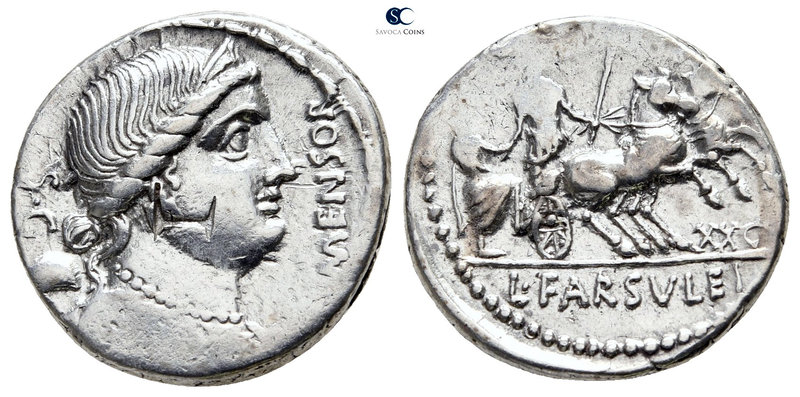 L. Farsuleius Mensor 76 BC. Rome
Denarius AR

18 mm., 3,96 g.

Diademed and...