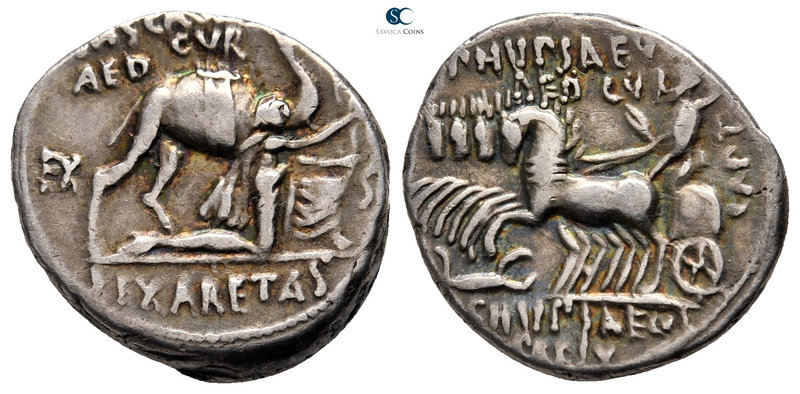 M. Aemilius Scaurus and P. Plautius Hypsaeus 58 BC. Rome
Denarius AR

17 mm.,...