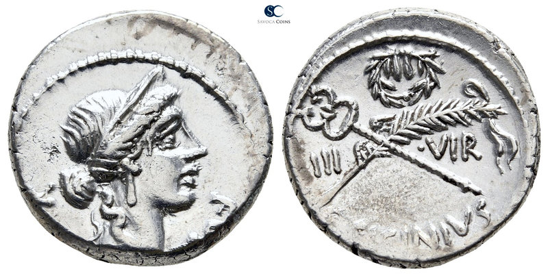 Q. Sicinius 49 BC. Rome
Denarius AR

17 mm., 3,90 g.

Diademed head of Fort...