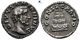 Divus Antoninus Pius AD 161. Consecration issue struck under Marcus Aurelius and Lucius Verus in Rome, after AD 161.. Rome. Denarius AR