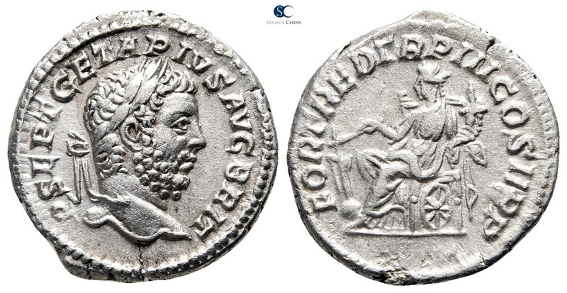 Geta AD 198-211. Rome
Denarius AR

18 mm., 2,96 g.

P SEPT GETA PIVS AVG BR...