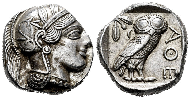 Attica. Tetradracma. 449-413 a.C. Athens. (Gc-2526). Anv.: Cabeza de Atenea con ...