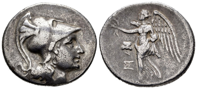 Pamfilia. Side. Tetradracma. 200-100 a.C. (Gc-5432). Anv.:  Cabeza de Atenea a d...