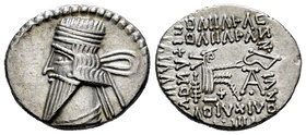 Kingdom of Parthia. Vologases III. Dracma. 104-147 d.C. (Gc-5831). Anv.: Busto diademado a izquierda. Rev.: Arquero entronizado a derecha, alrededor l...